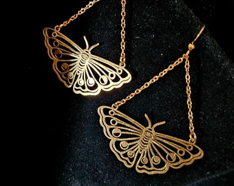 Brass Moth Dangle Earrings - Statement Earrings - Butterfly Moon Phase - Birthday Gift
