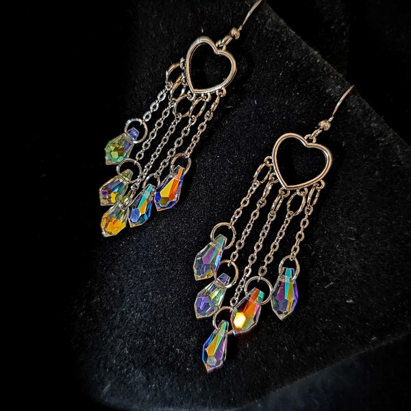 Heart Dangle Earrings - Chandelier Earrings - Sun Catcher Jewelry - Statement Earrings - Birthday Gift