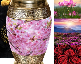 Flower Custom Cremation Urn Set pink urns for human ashes XL L S Adult Cremation Urn for Ashes Male or Female unique cremation urn