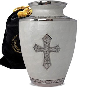 White Cross Cremation Urns for Human Ashes Large XL Small Cremation Urns for Adults Keepsakes Urn Urns for Humans & Burial Urns for Ashes