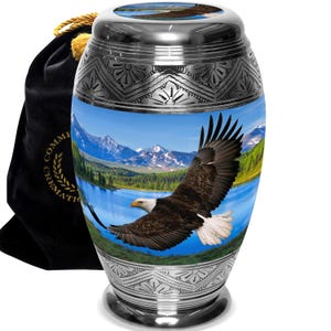 Crematie-urn Amerikaanse zeearend: handgegraveerde aluminium urn voor as