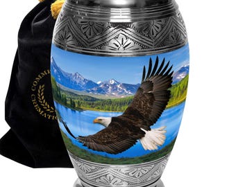Bald Eagle Cremation Urn: Hand-Engraved Aluminum Urn for Ashes