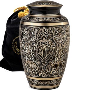 Black Cremation Urn: Hand-Engraved Aluminum Urn for Ashes