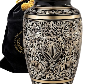 Black Cremation Urn: Hand-Engraved Aluminum Urn for Ashes