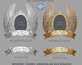 Custom Engraved Angel Photo Plaque for Cremation Urns for Adults, Chain-Free Name Plates for Urn, Engraved Urns for Human Ashes, Urn Plaque