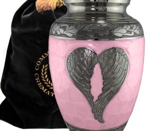 Pink Cremation Urn: Hand-Engraved Aluminum Urn with Velvet Bag