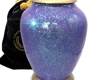Cosmic Shimmering Light Cremation Urn: Iridescent Brass Urn