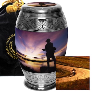 Gone Fishing-urn: handgegraveerde aluminium urn voor as