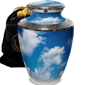 Heavenly Clouds Cremation Urn: Hand-Engraved Aluminum Urn