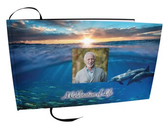 Dolphin Theme Celebration of Life Funeral Guest Book for Funeral or Memorial Service Funeral Guest Sign in Book Funeral Guest Books