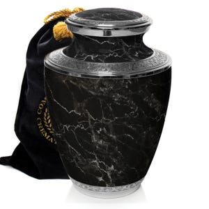 Black Marble Cremation Urn for Human Ashes: Adult Keepsake Urns