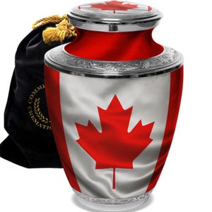 Crematie-urn Canadese vlag: handgegraveerde aluminium urn voor as