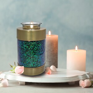 Green Sparkle Cremation Urns for Human Ashes Large XL Small Cremation Urns for Adults Keepsakes Urn Urns for Humans & Burial Urns for Ashes Candle (28 cu)