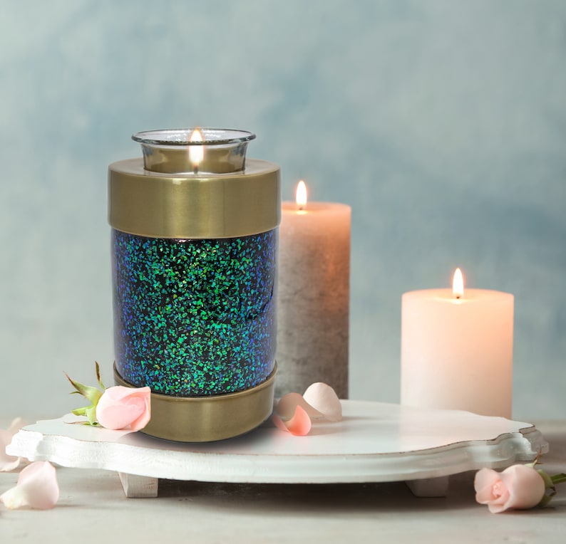 Green Sparkle Cremation Urns for Human Ashes Large XL Small Cremation Urns for Adults Keepsakes Urn Urns for Humans & Burial Urns for Ashes Candle (28 cu)