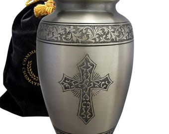 Love of Christ Silver Cremation Urn: Hand-Engraved Aluminum