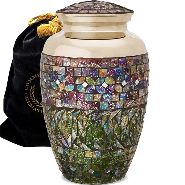 Glass Mosaic Cremation Urn: Iridescent Hand-Placed Design