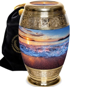 Crematie-urn Hawaiian Sunset: handgegraveerde aluminium urn voor as