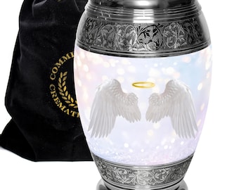Angel Cremation Urn: Hand-Engraved Aluminum Urn for Ashes