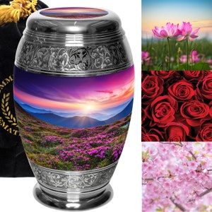 Sunset Custom Cremation Urn Set - Purple urns for human ashes, XL L S Adult Cremation Urn for Ashes - Male or Female unique cremation urn