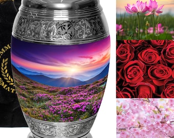 Sunset Custom Cremation Urn Set - Purple urns for human ashes, XL L S Adult Cremation Urn for Ashes - Male or Female unique cremation urn