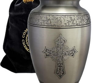Cross Cremation Urn: Hand-Engraved Religious Urn for Ashes