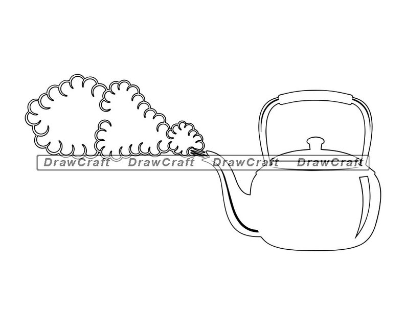 Boiling Tea Kettle Outline 2 SVG Tea Kettle Svg Tea Pot Etsy
