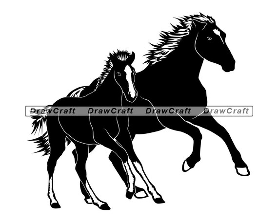 Download Mama And Baby Horse Outline Svg Mama Horse Svg Baby Horse Etsy