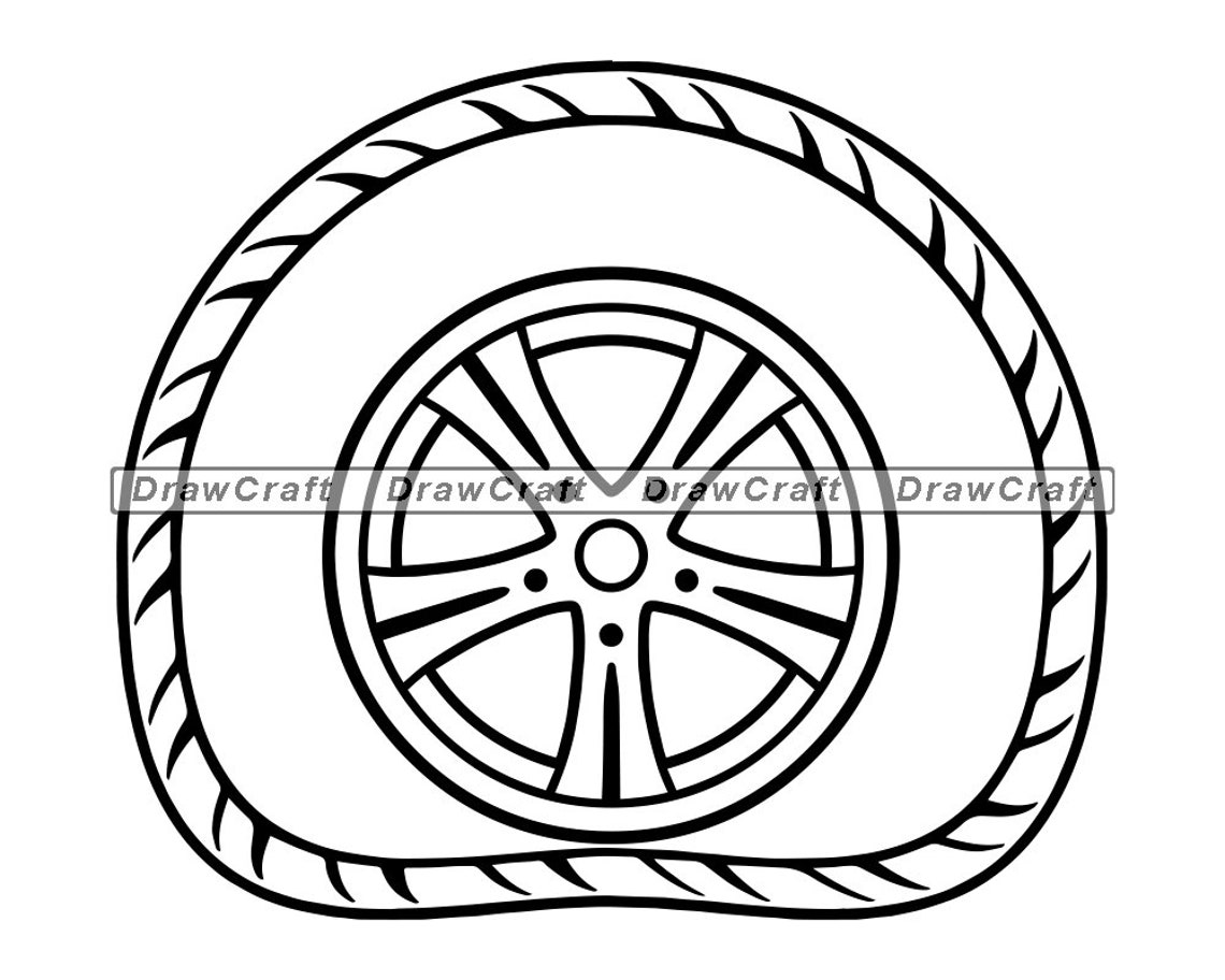 Flat Tire Outline 2 SVG Car Tire SVG Car Wheel Svg Car Etsy