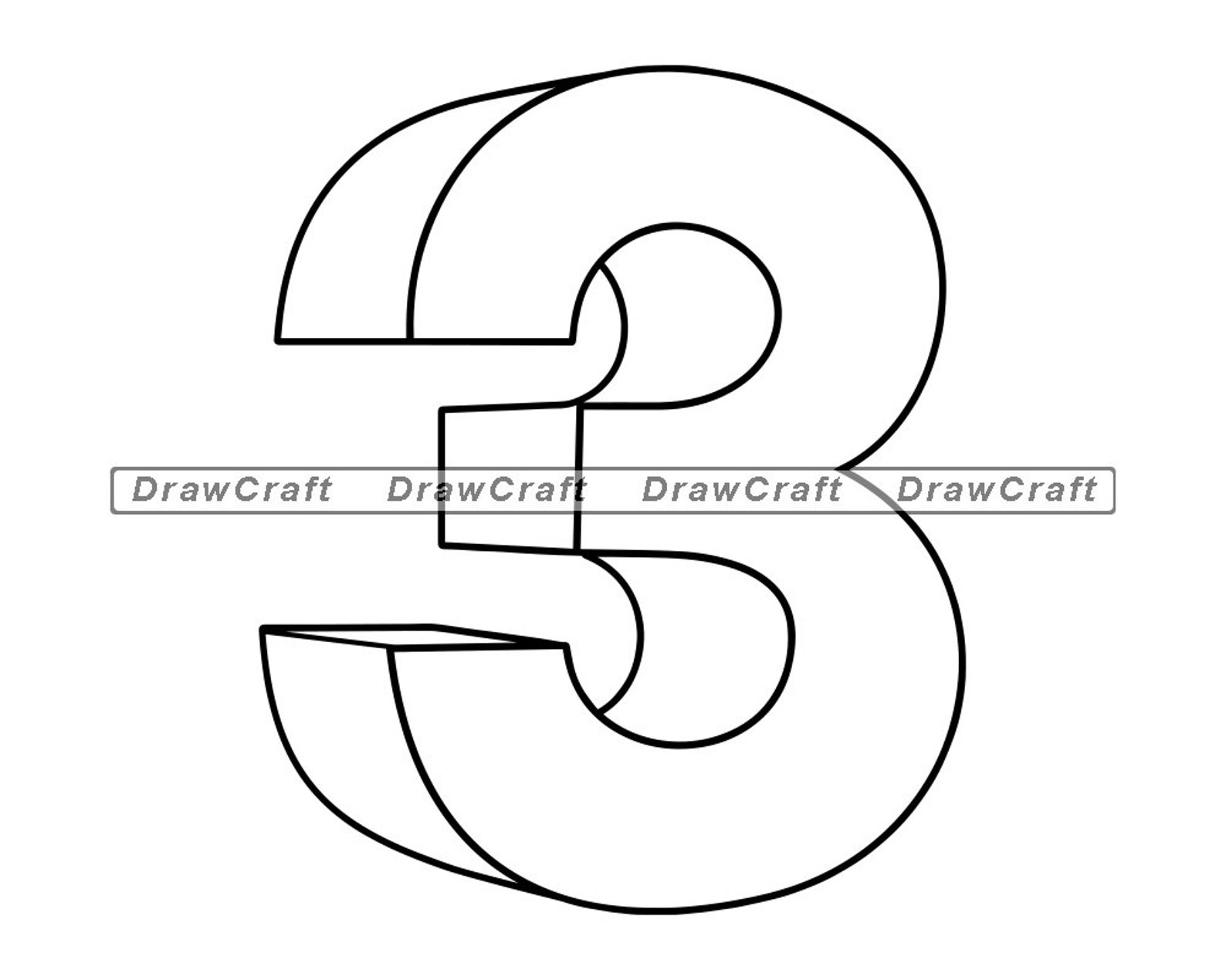 Number Three 3D Outline SVG Number 3 Svg Age Svg Birthday Etsy
