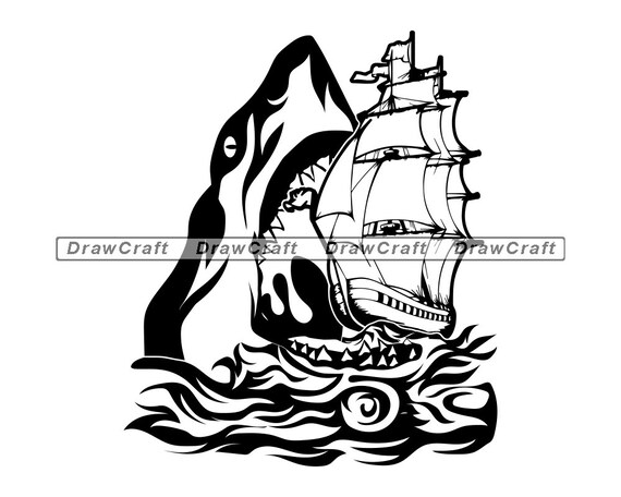 Download Giant Shark Attack Ship Svg Shark Svg Ship Svg Kraken Svg Etsy