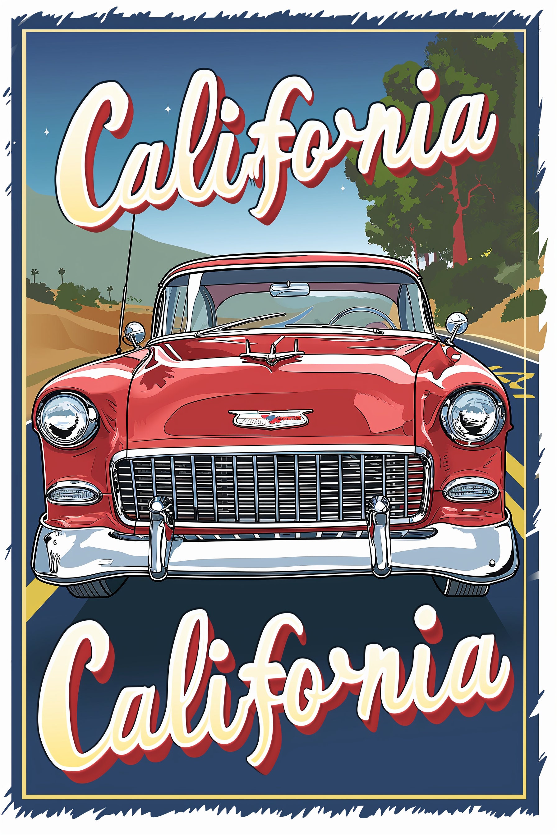 10 Classic American Car PNG Clipart, California Text Caption, Vintage