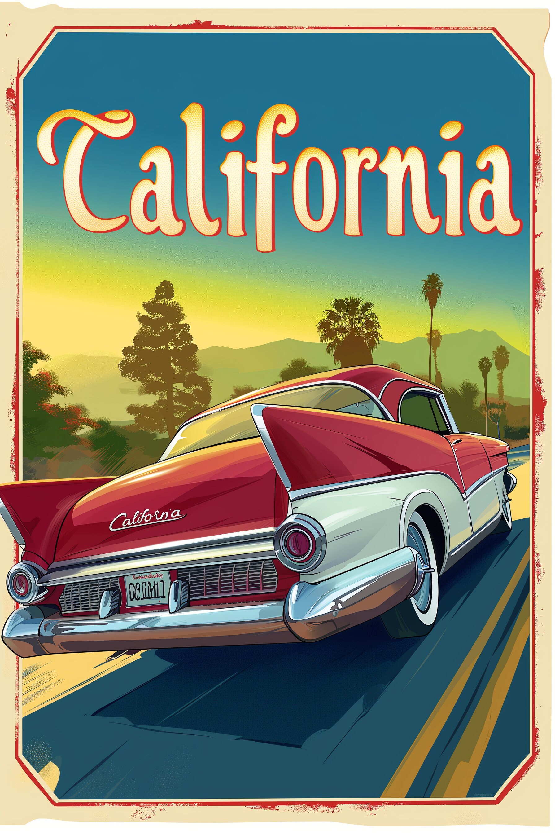 10 Classic American Car PNG Clipart, California Text Caption, Vintage
