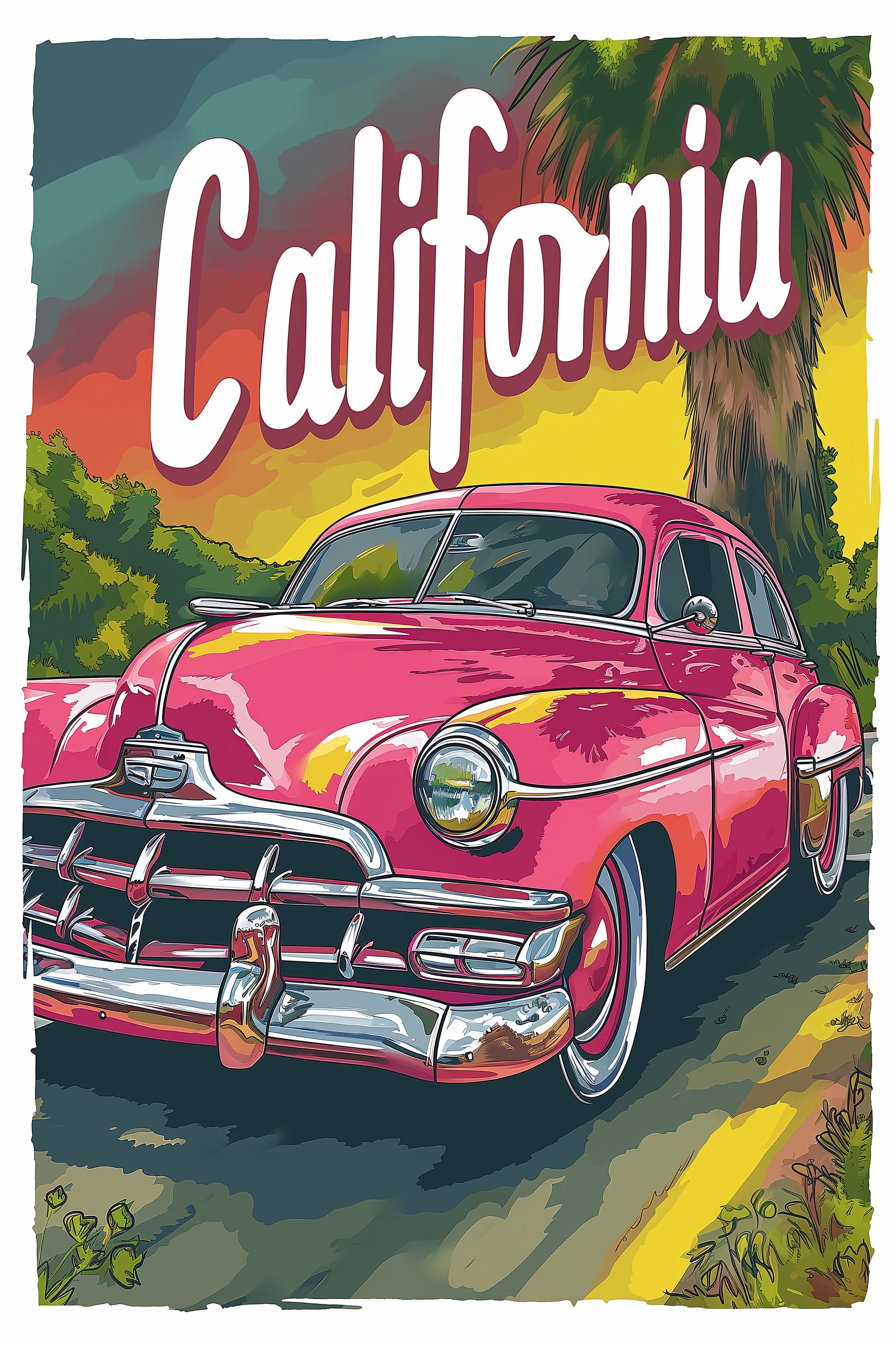 10 Classic American Car PNG Clipart, California Text Caption, Vintage
