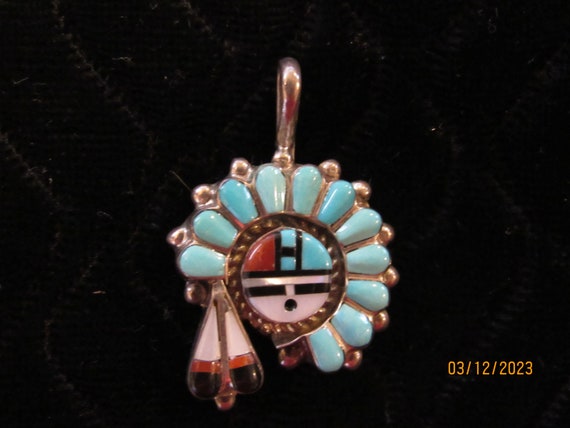 Item #943K- Zuni Multi Stone Geometric Inlay Sterling Silver