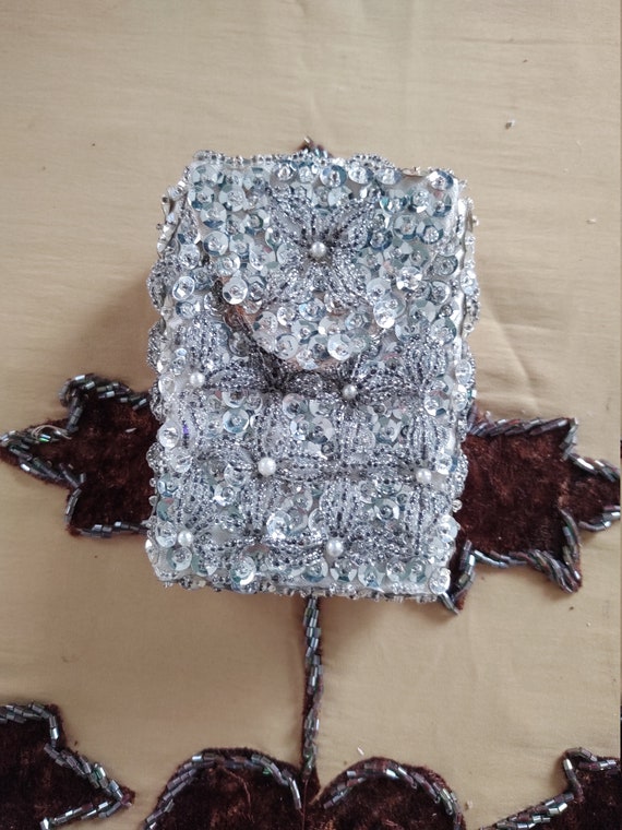 Vintage Sequined cigarette case silver - image 1