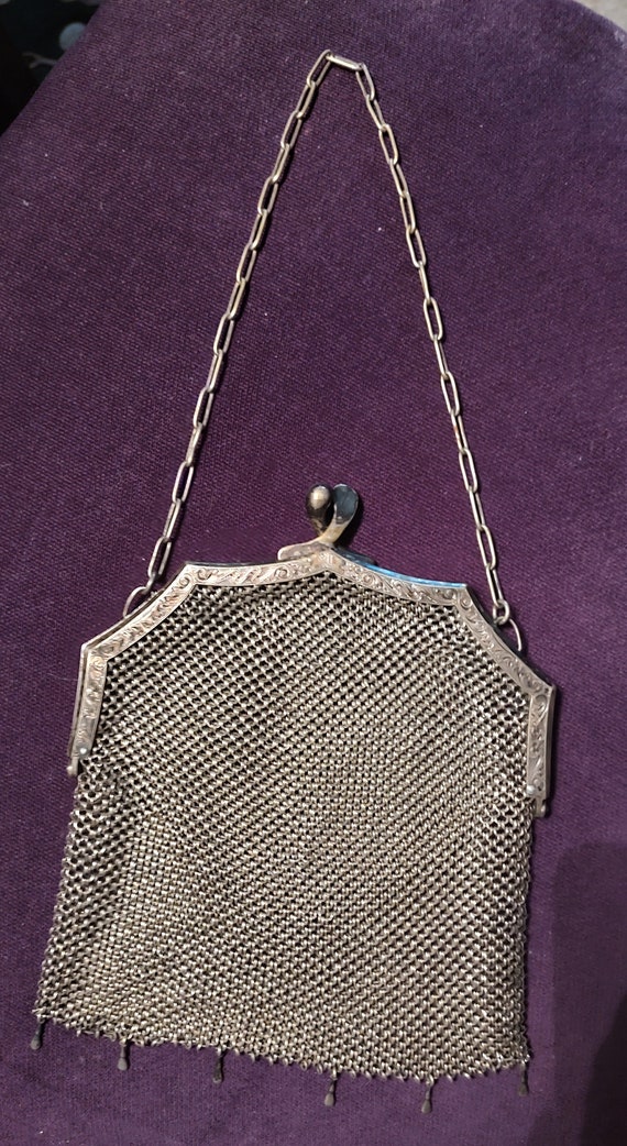 Antique mesh handbag marked German Silver