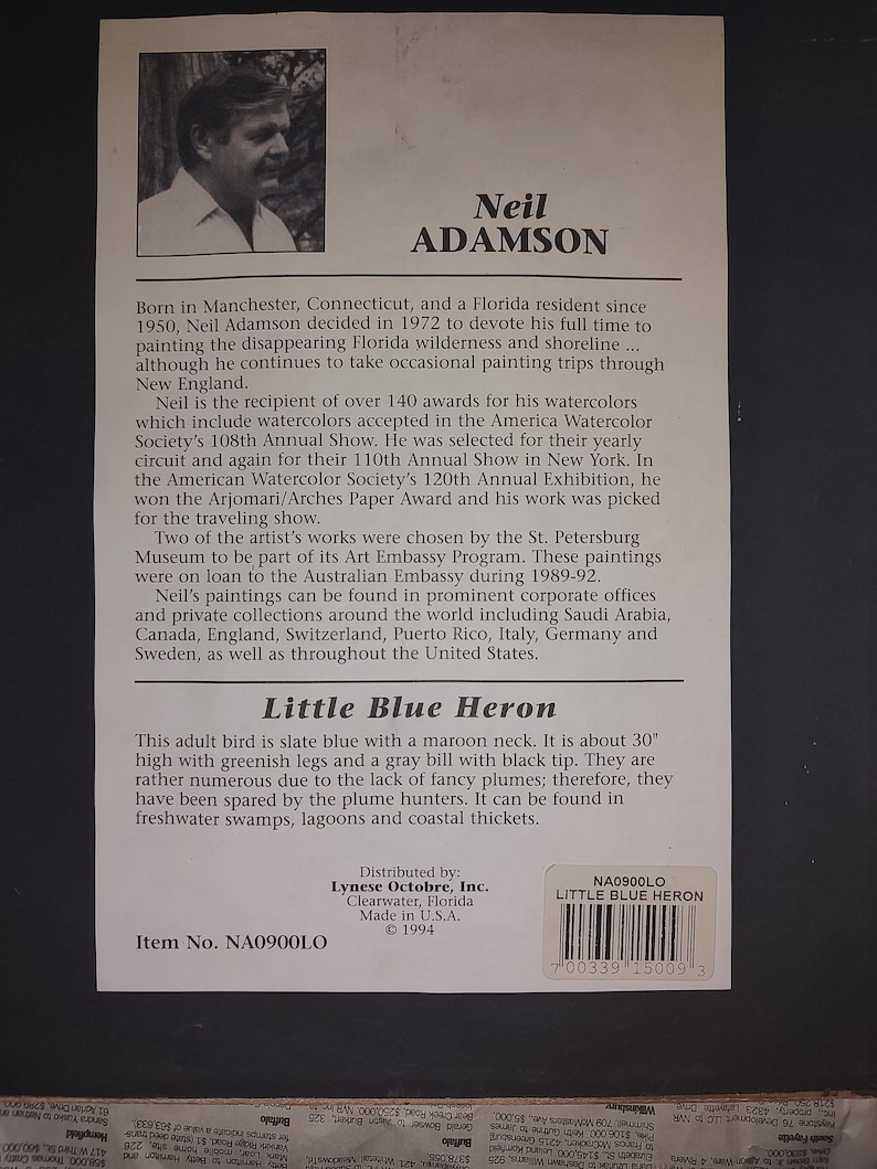 Vintage Neil Adamson Little Blue Heron - Etsy