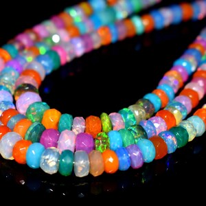 Disco Faceted Rondelle Bead Multi Fire Opal Stone Beads, Opal Gemstone beads making jewelry.