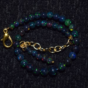 Rare Beautiful Natural Black Opal Beaded Bracelet, Adjustable Lemgth Black Chain Opal Beads, Electric Fire Black Opal Rondelle Beads