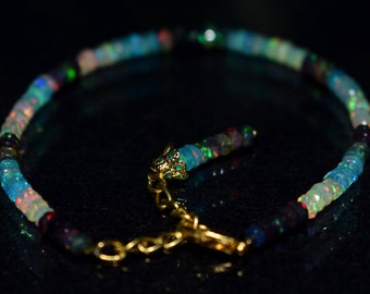 Natural Ethiopian Beaded Bracelet, 3.5X4.5 MM Electric Fire Opal Beads Bracelet Adjustable Length Bracelet.
