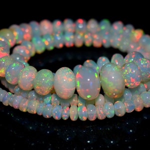 AAA+ Natural Fire Opal Beads, Rondelle Opal Beaded Necklace ,Ethiopian Opal Flashy Fire Opal Beads, One Strand 5X9 MM, Rare Opal.