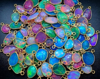 Ethiopian Opal Charms, 925 Sterling Silver Connectors, Jewelry Making