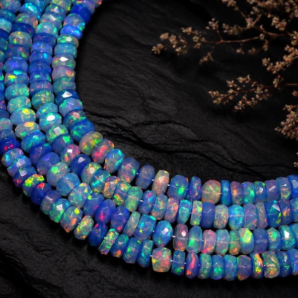 AAA+ Grade Ethiopian Fire Opal Faceted Rondelle Bead, Lavender Natural Opal Cut Beads, Rondelle Beads, 4-6mm, Opal For Jewelry Making.