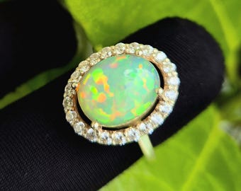 Anillo de ópalo etíope: banda de plata de ley 925 - Anillo nupcial con múltiples destellos