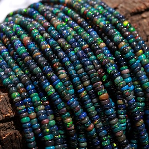 AAA+ Top Quality Black Ethiopian Opal Smooth Rondelle Beads Black Ethiopian Opal Beads Multi Fire Opal Beads Smooth Opal  Necklace.