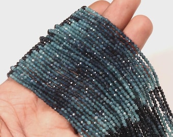 AAA Indicolite Tourmaline Beads: Micro Faceted Round Gemstone, 13'' Strand