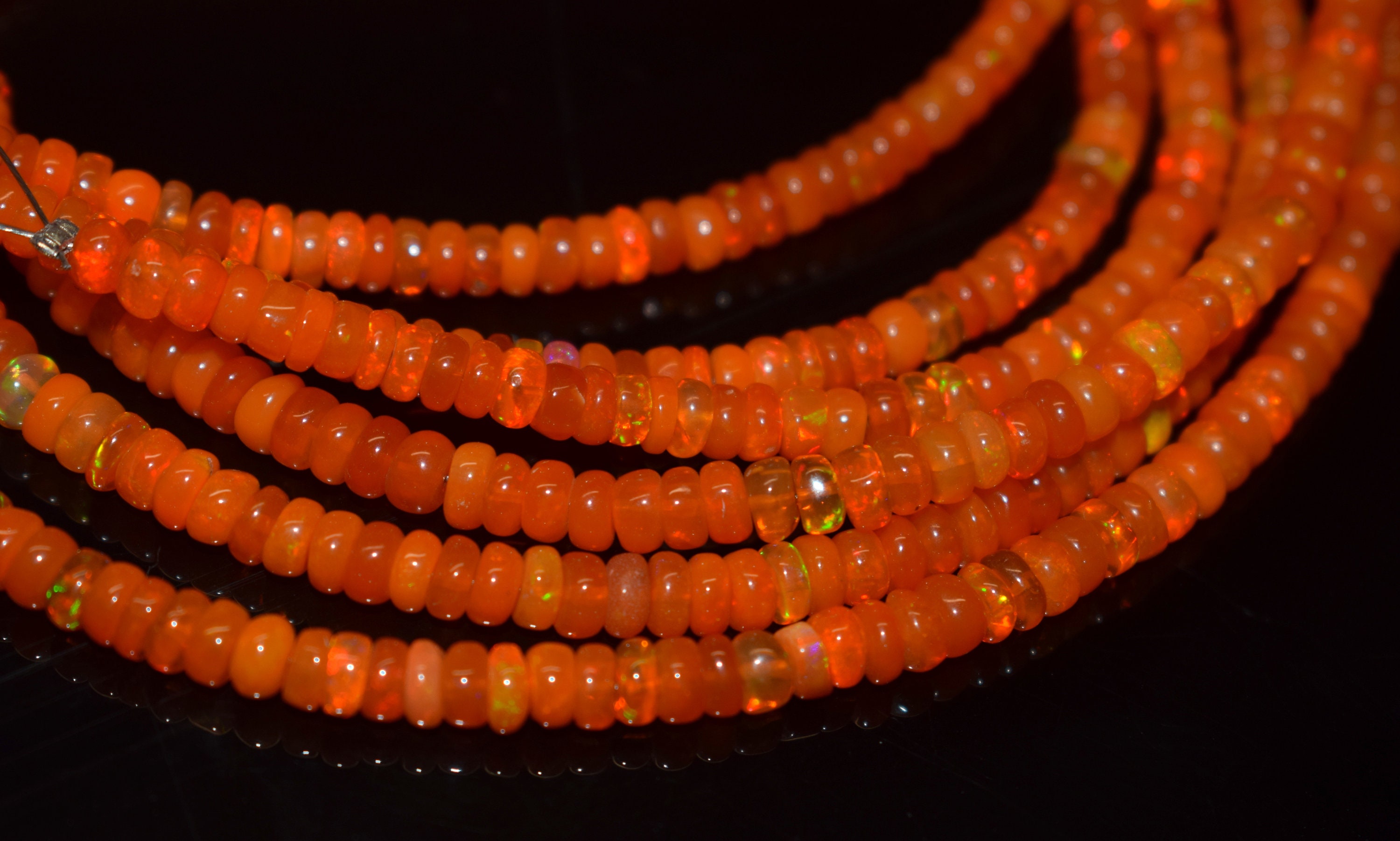 Natural Ethiopian Orange Fire Opal Smooth Rondelle Beads Necklace| Orange Opal Necklace.