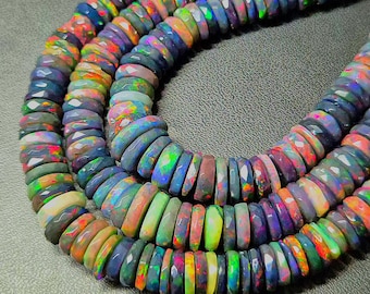Ethiopian Opal beads Tyre Beads Necklace, Multi-Color Gemstone Jewelry
