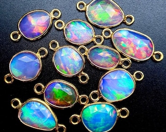 Ethiopian Opal Charms: Solid 925 Sterling Silver Connectors