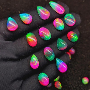 AAAA++ Bio Natural Ethiopian Opal Cabochon Lot Welo Opal for MM Size Opal for Jewelry Making Top Flashy Opal Cabochon 3 mm to 16 mm